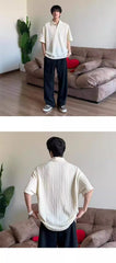 Wheat-ear Pattern Jacquard-knit Short-sleeve Polo Shirt