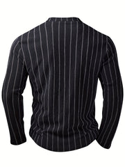 FallWinter Casual Striped Crew-neck Single-breasted Long-sleeve Top