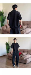 Wheat-ear Pattern Jacquard-knit Short-sleeve Polo Shirt