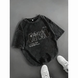 Cartoon Cat Shower Mens Loose-Fit Short-Sleeve T-Shirt